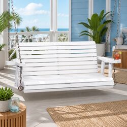 2 Seater Outdoor Swing Chair Garden Porch Furniture with Cup Holder White