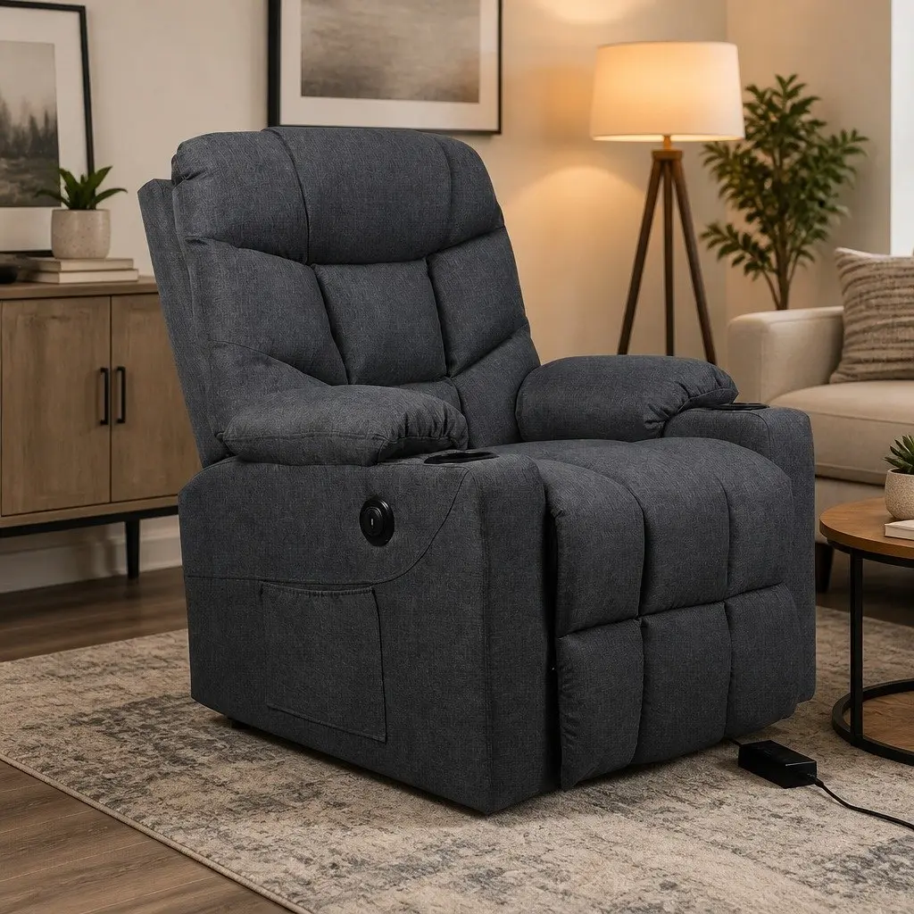 Electric Lift Recliner Chair Microfibre Grey Adjustable Size