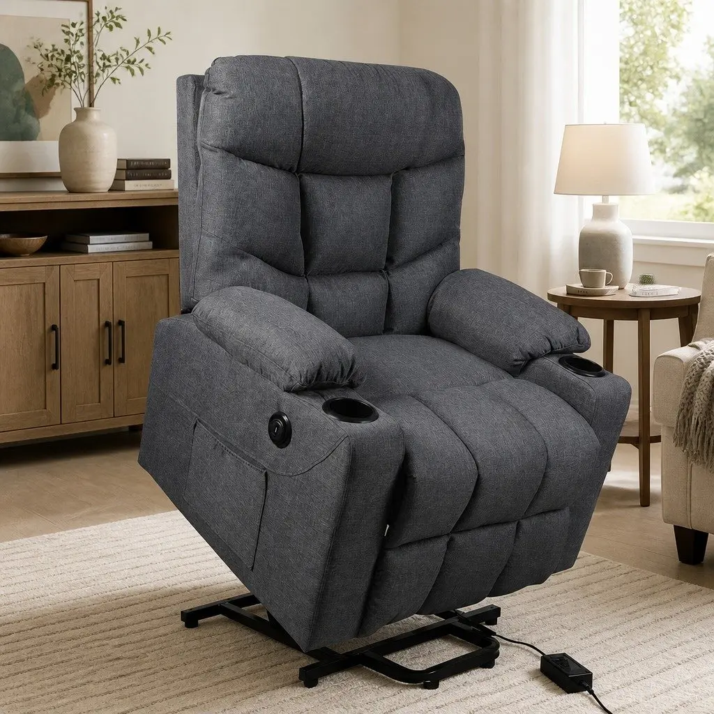 Electric Lift Recliner Chair Microfibre Grey Adjustable Size
