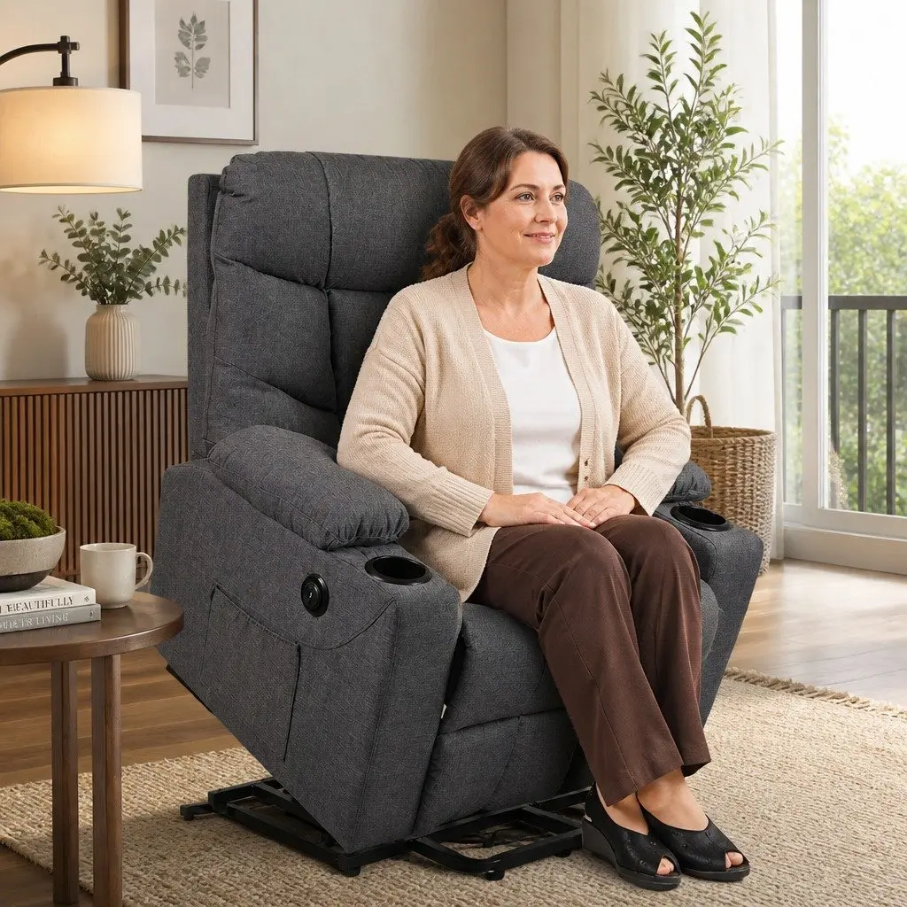 Electric Lift Recliner Chair Microfibre Grey Adjustable Size