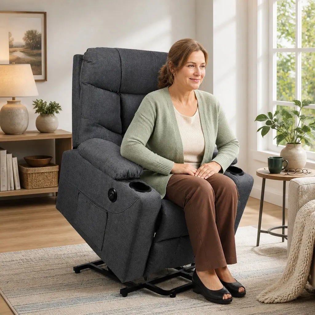 Electric Lift Recliner Chair Microfibre Grey Adjustable Size