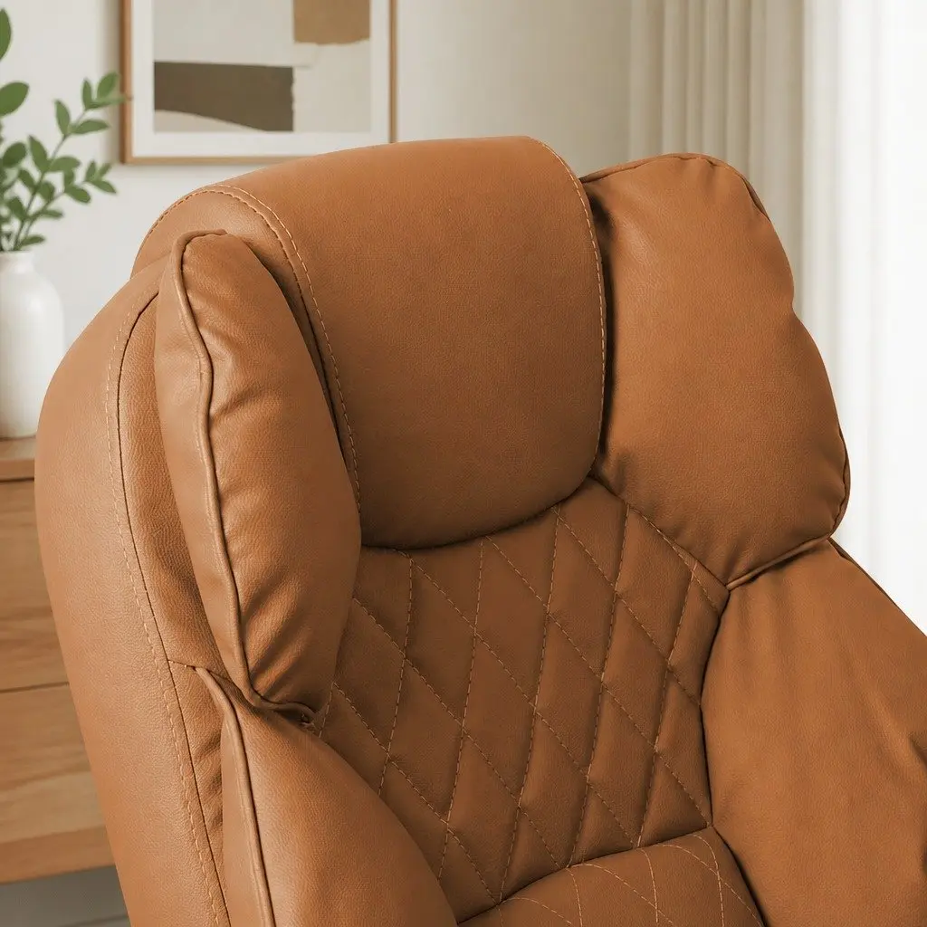Gaming Chair Office Computer Chair Brown PU Leather Reclining No Footrest