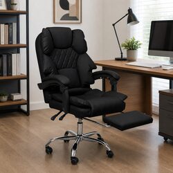 Gaming Office Chair Computer Seat Reclining Footrest Black Adjustable Height