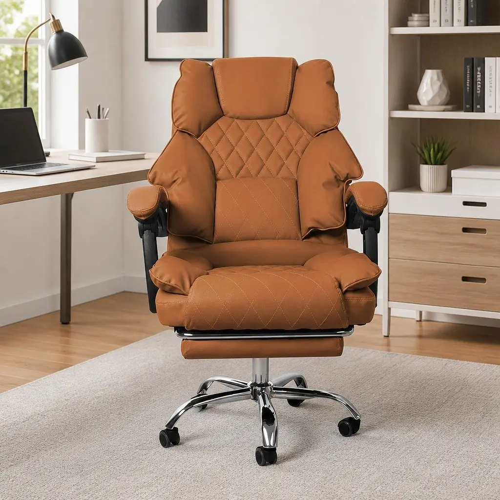 Gaming Chair PU Leather Adjustable Reclining Brown