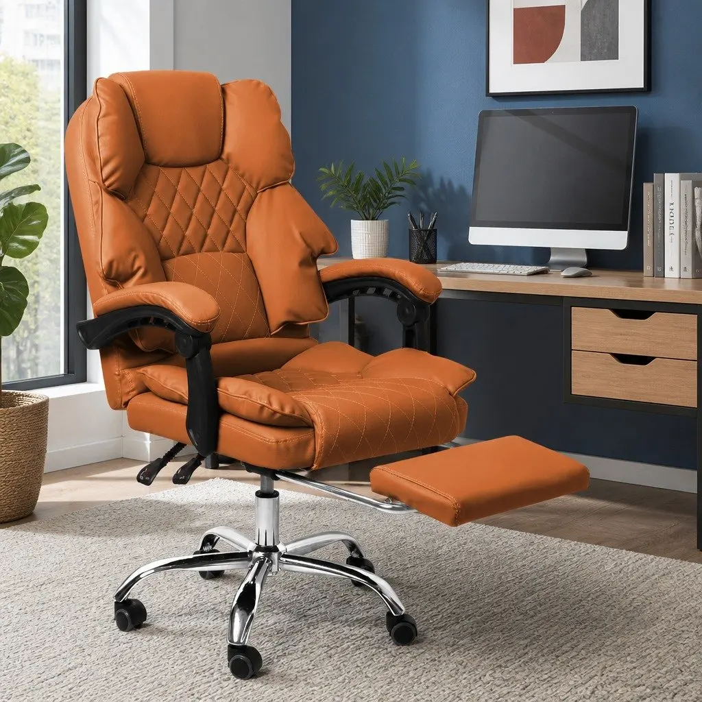 Gaming Chair PU Leather Adjustable Reclining Brown