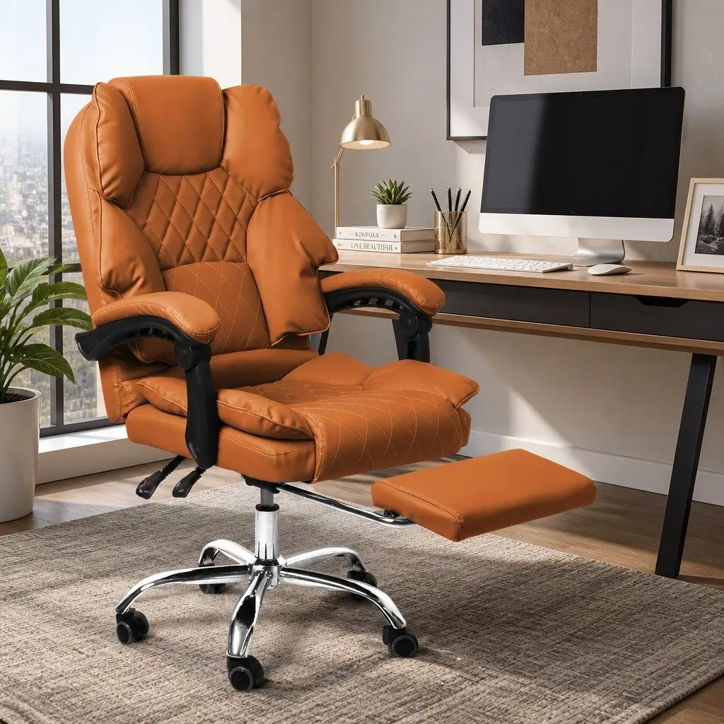 Gaming Chair PU Leather Adjustable Reclining Brown