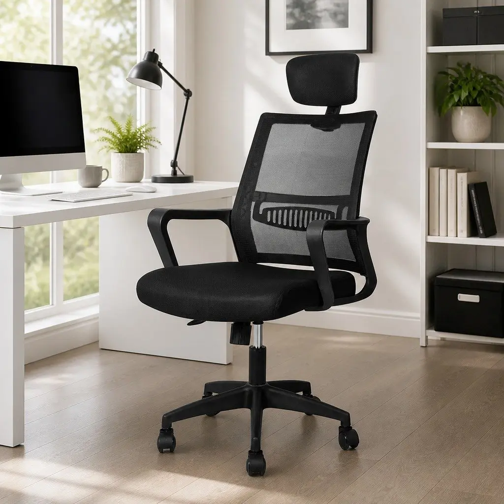 Office Chair Mesh Ergonomic Adjustable Height Black