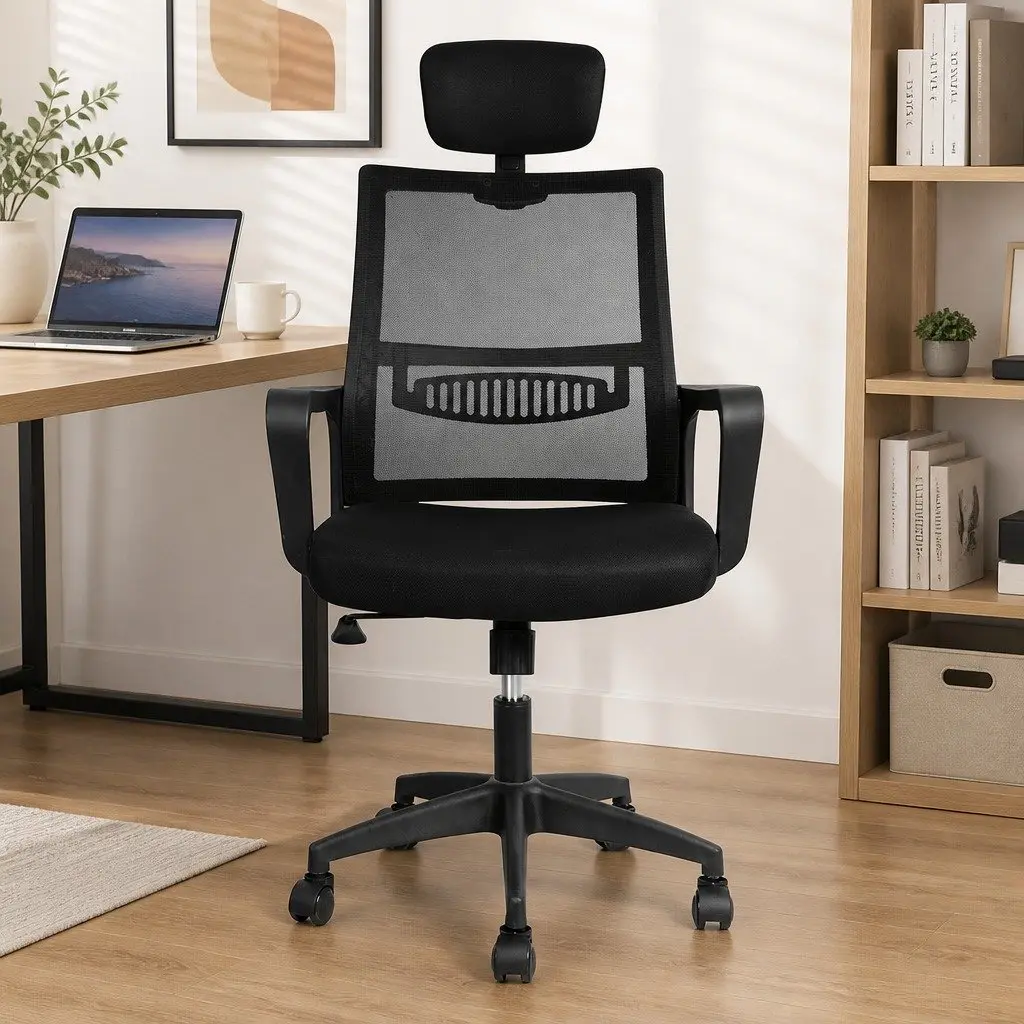 Office Chair Mesh Ergonomic Adjustable Height Black