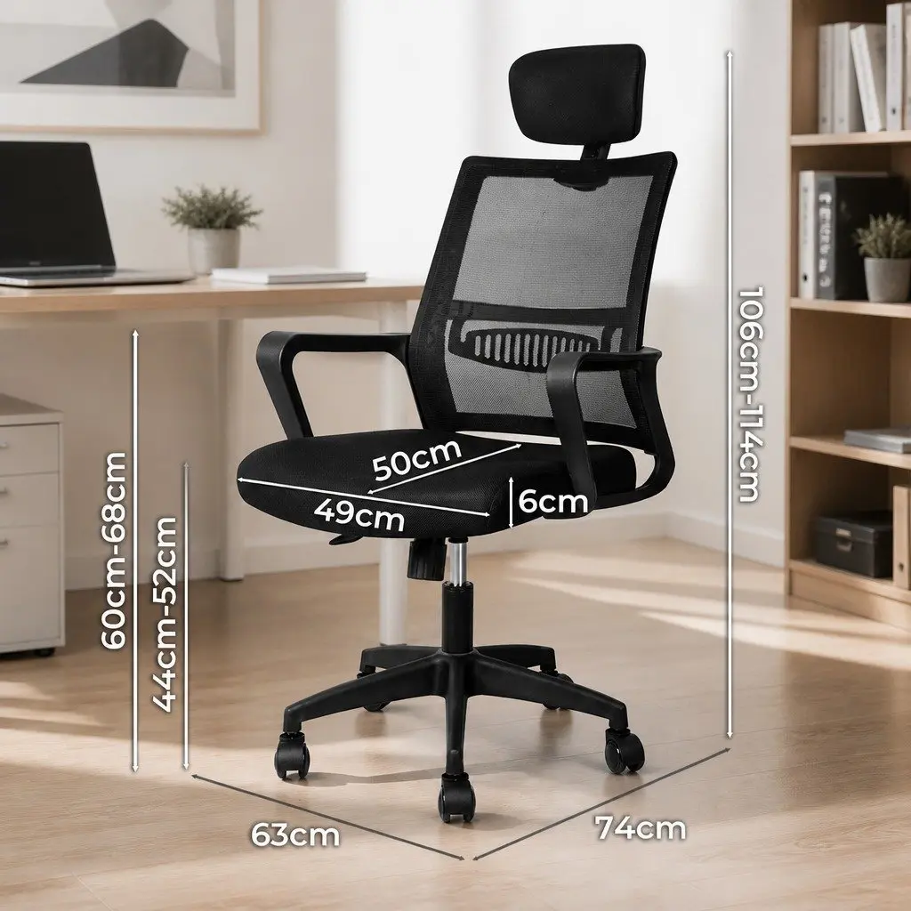 Office Chair Mesh Ergonomic Adjustable Height Black