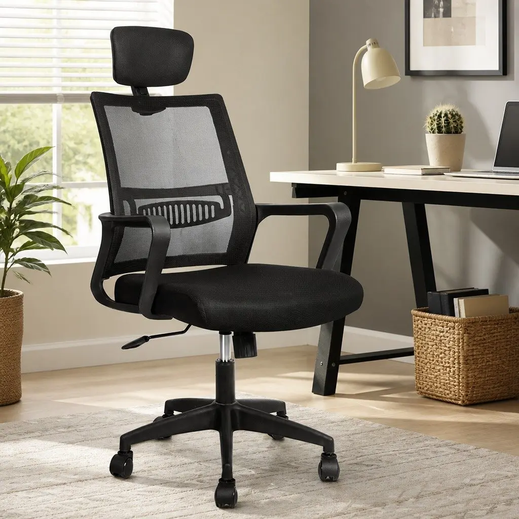 Office Chair Mesh Ergonomic Adjustable Height Black