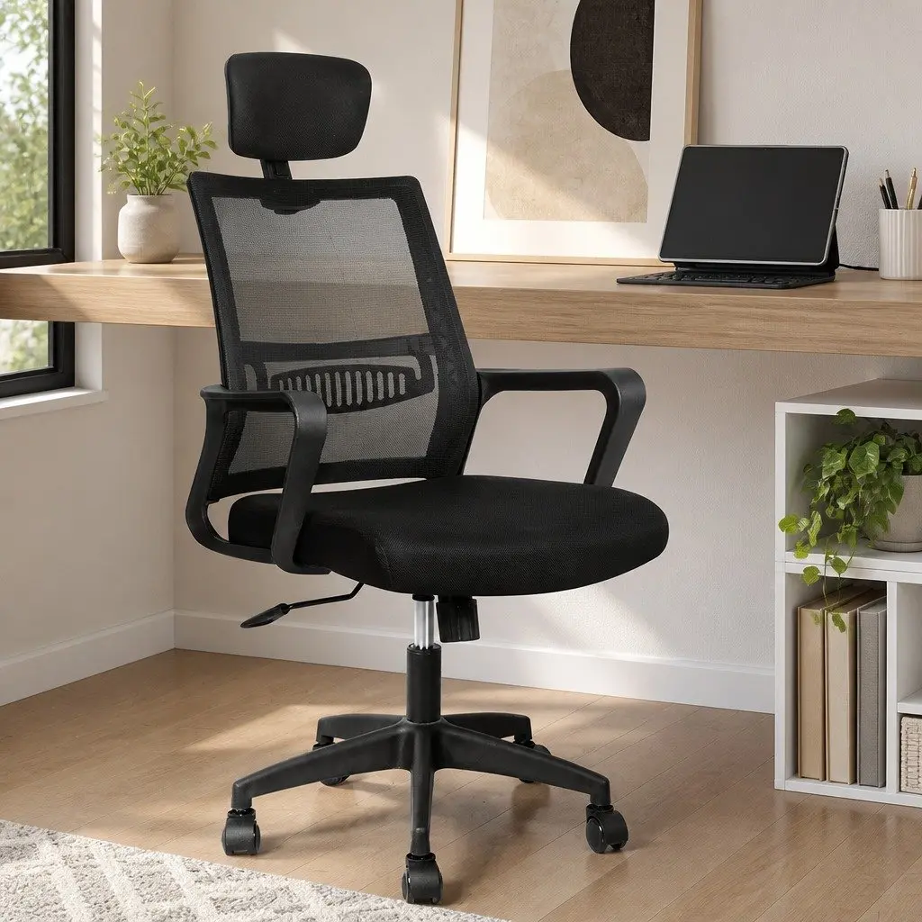 Office Chair Mesh Ergonomic Adjustable Height Black