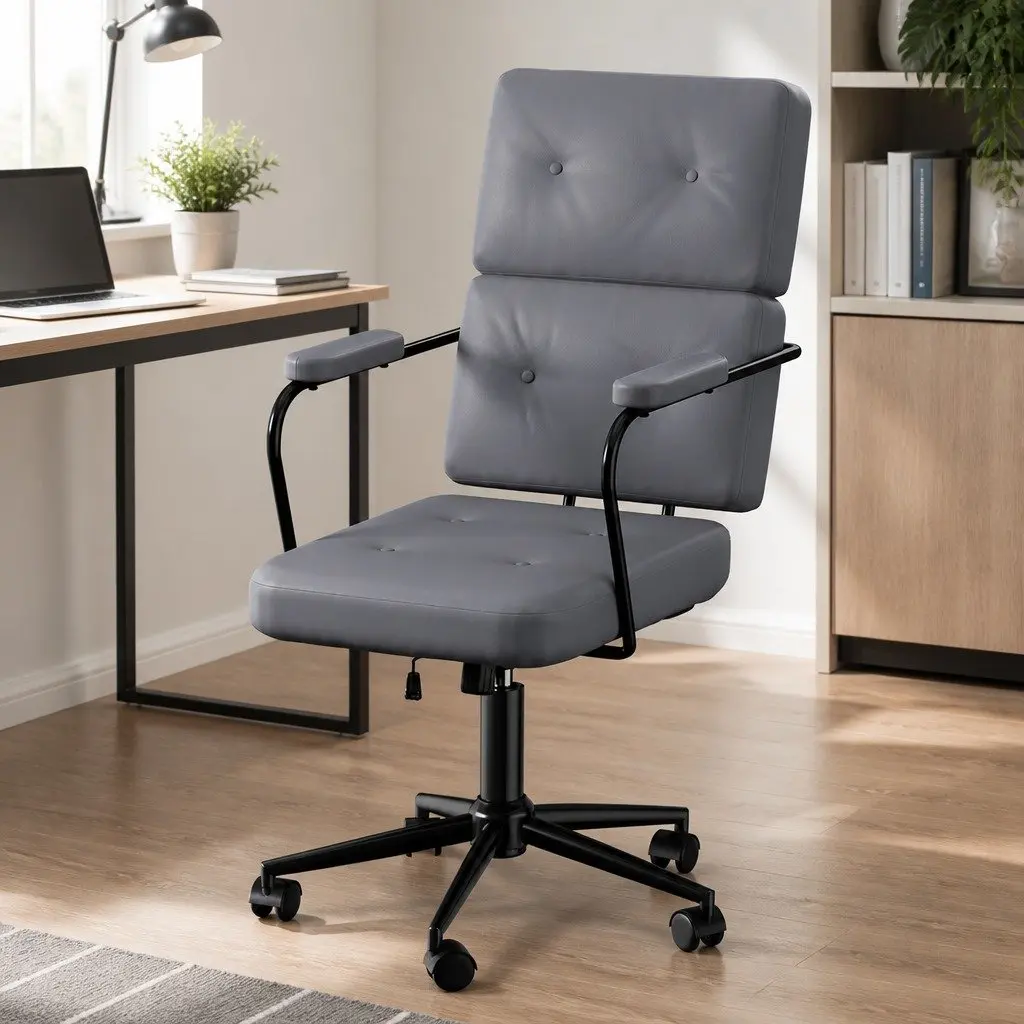 Adjustable Grey Ergonomic Office Chair with PU Leather