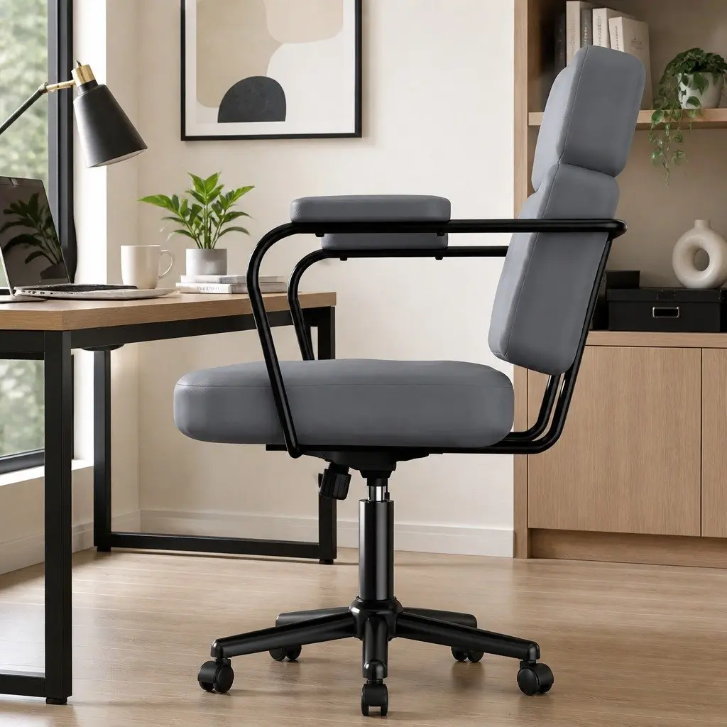 Adjustable Grey Ergonomic Office Chair with PU Leather