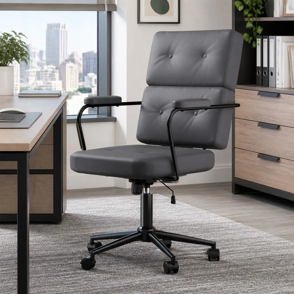 Adjustable Grey Ergonomic Office Chair with PU Leather