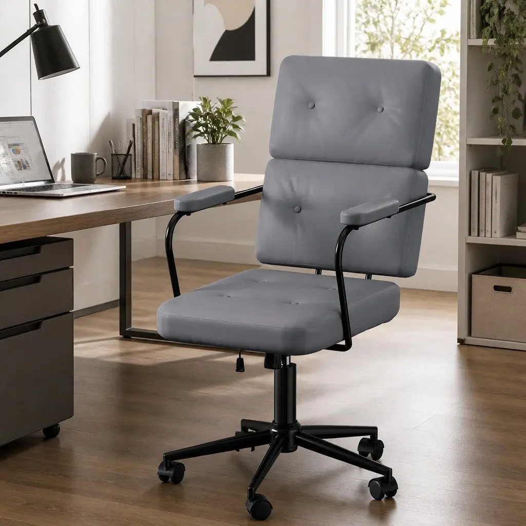 Adjustable Grey Ergonomic Office Chair with PU Leather