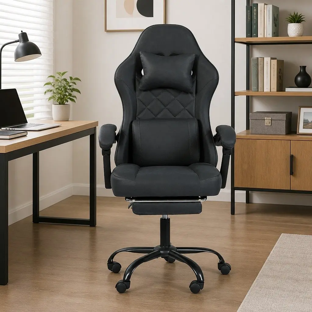 Office Chair Suede-like Fabric High Back Ergonomic Deep Grey