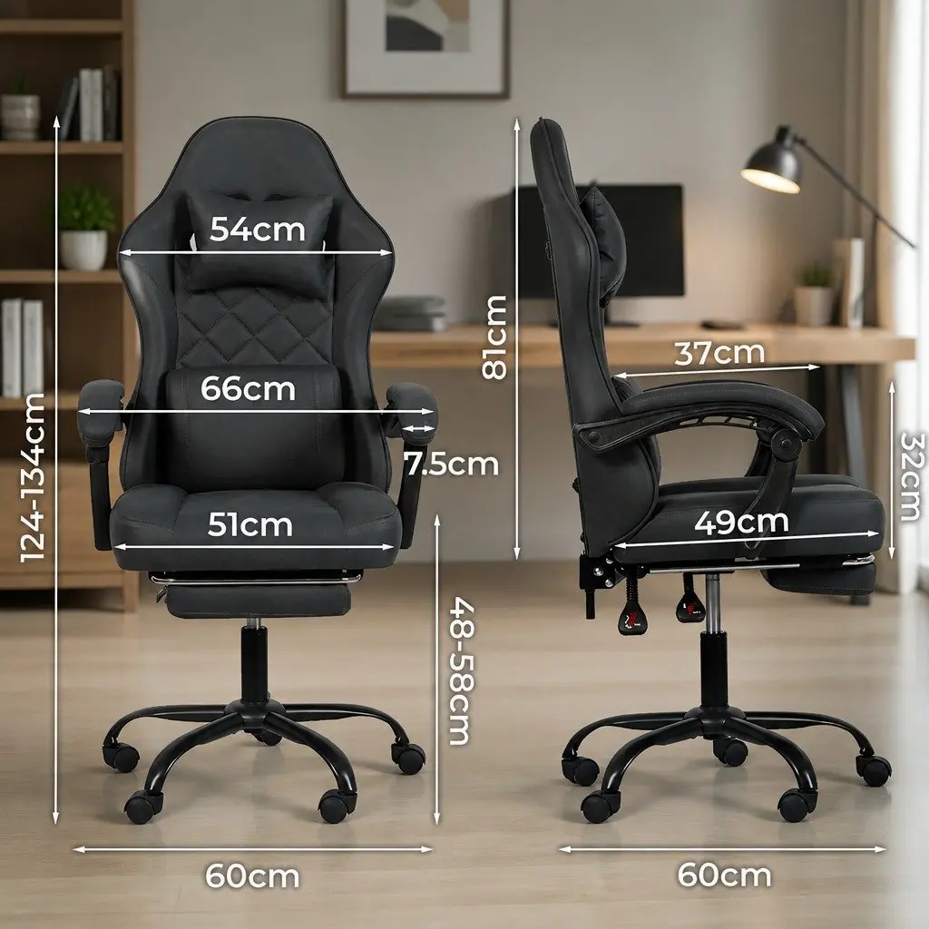 Office Chair Suede-like Fabric High Back Ergonomic Deep Grey