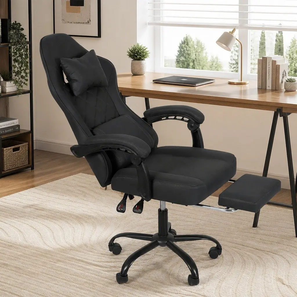 Office Chair Suede-like Fabric High Back Ergonomic Deep Grey