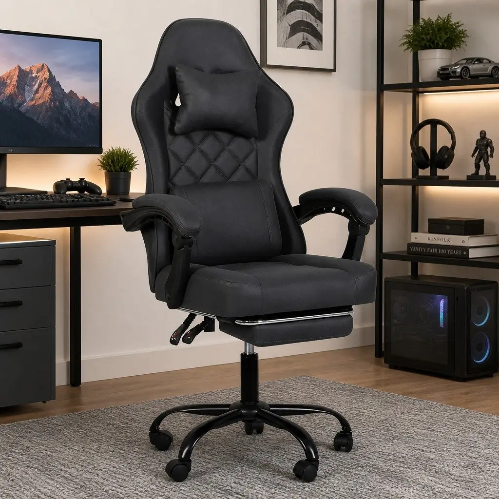 Office Chair Suede-like Fabric High Back Ergonomic Deep Grey