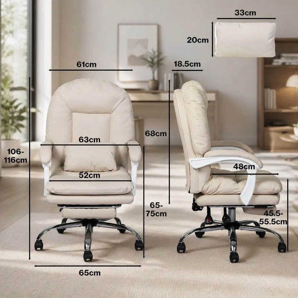 Executive Office Chair High Back Reclining Gaming Work Seat with Footrest Beige
