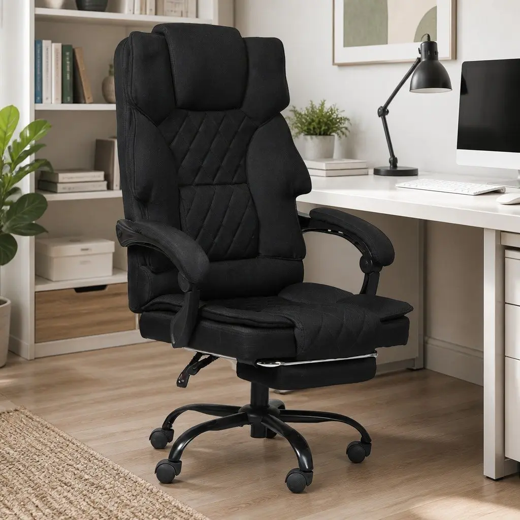 Ergonomic Office Chair Dark Grey Fabric High Back Adjustable Reclining with Footrest 360° Swivel