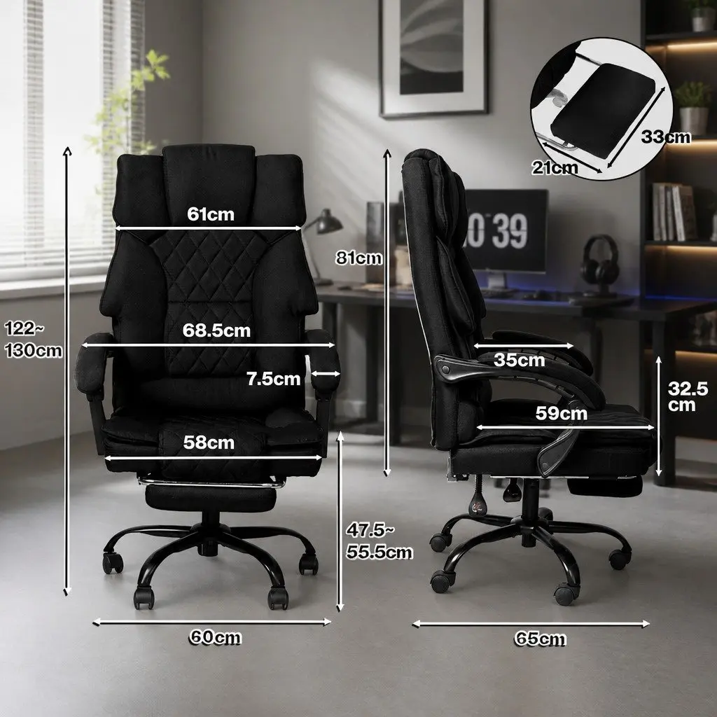 Ergonomic Office Chair Dark Grey Fabric High Back Adjustable Reclining with Footrest 360° Swivel