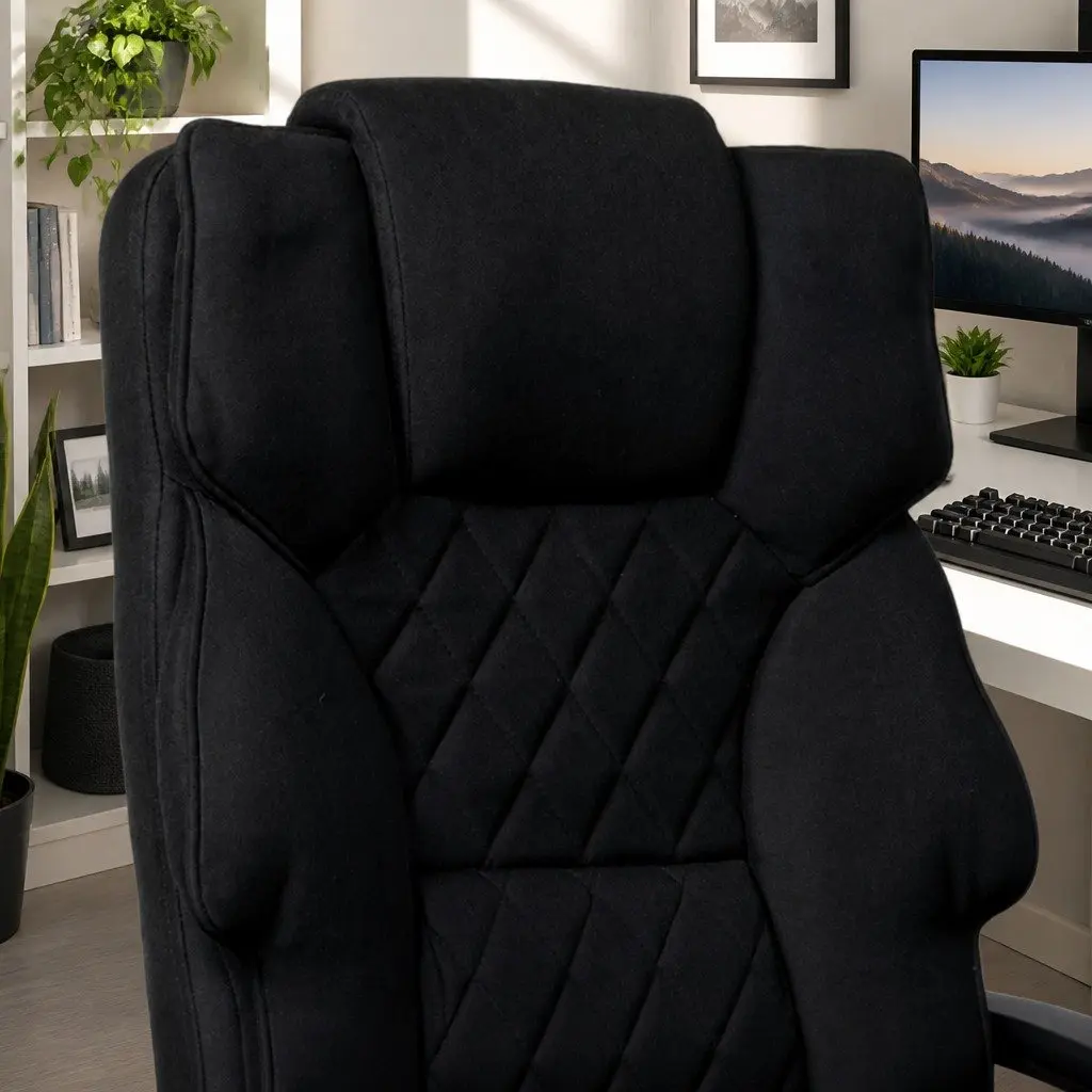 Ergonomic Office Chair Dark Grey Fabric High Back Adjustable Reclining with Footrest 360° Swivel