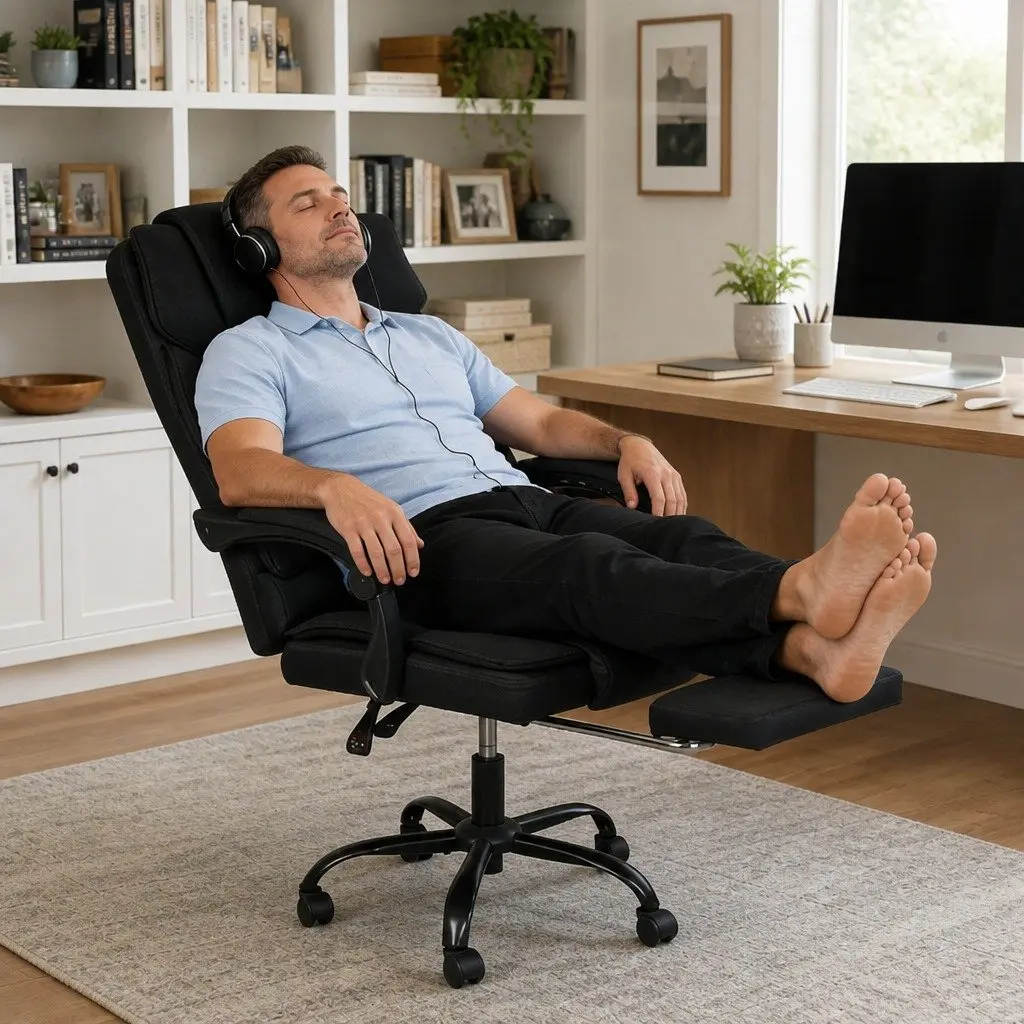 Ergonomic Office Chair Dark Grey Fabric High Back Adjustable Reclining with Footrest 360° Swivel