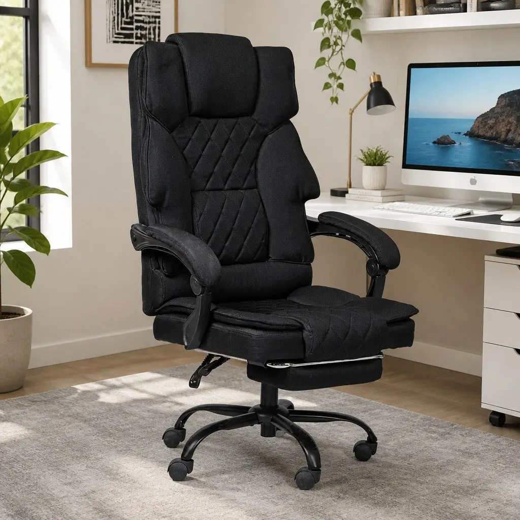 Ergonomic Office Chair Dark Grey Fabric High Back Adjustable Reclining with Footrest 360° Swivel