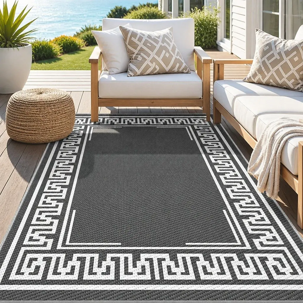 Outdoor Area Rug 152x244cm Reversible Grey Mat