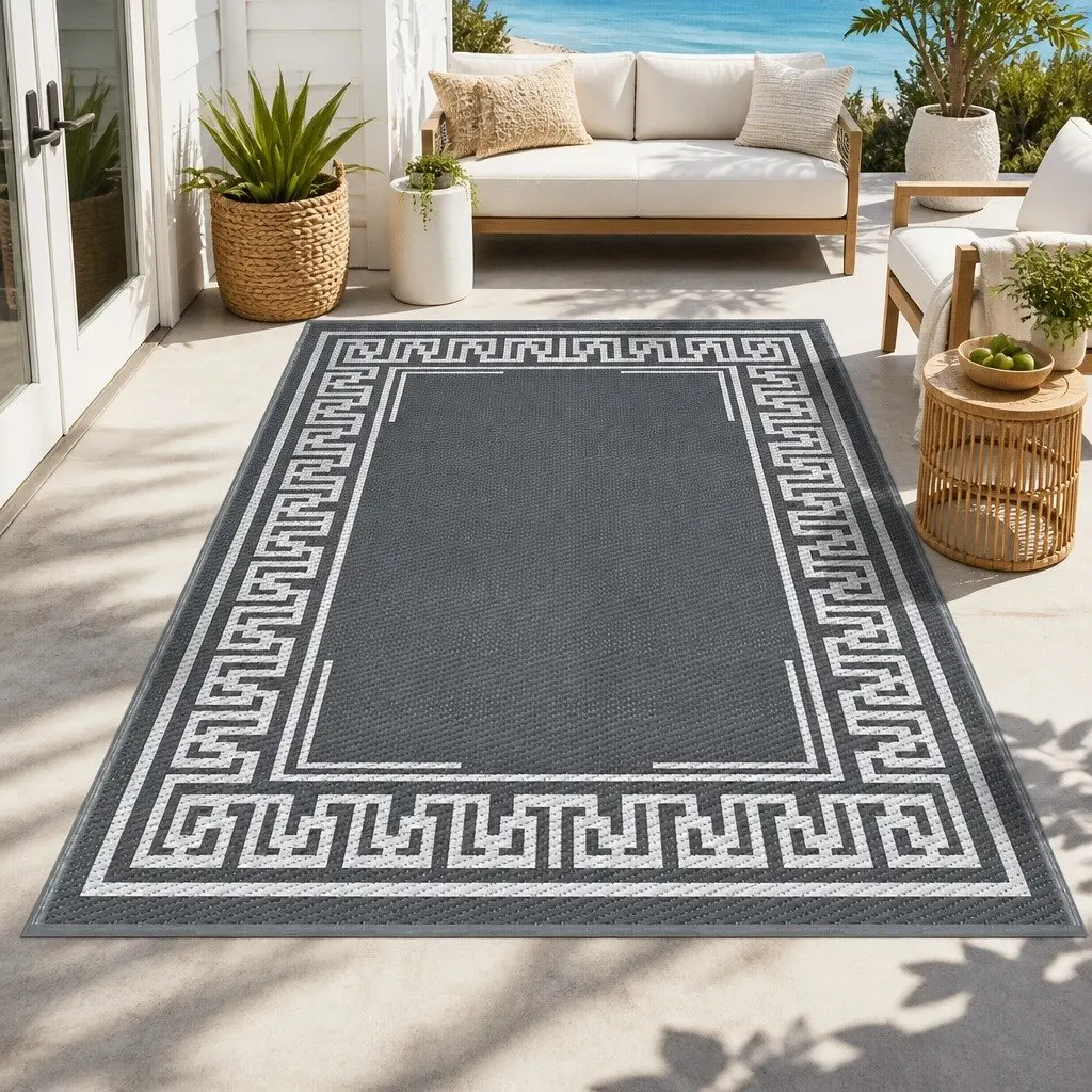 Outdoor Area Rug 152x244cm Reversible Grey Mat