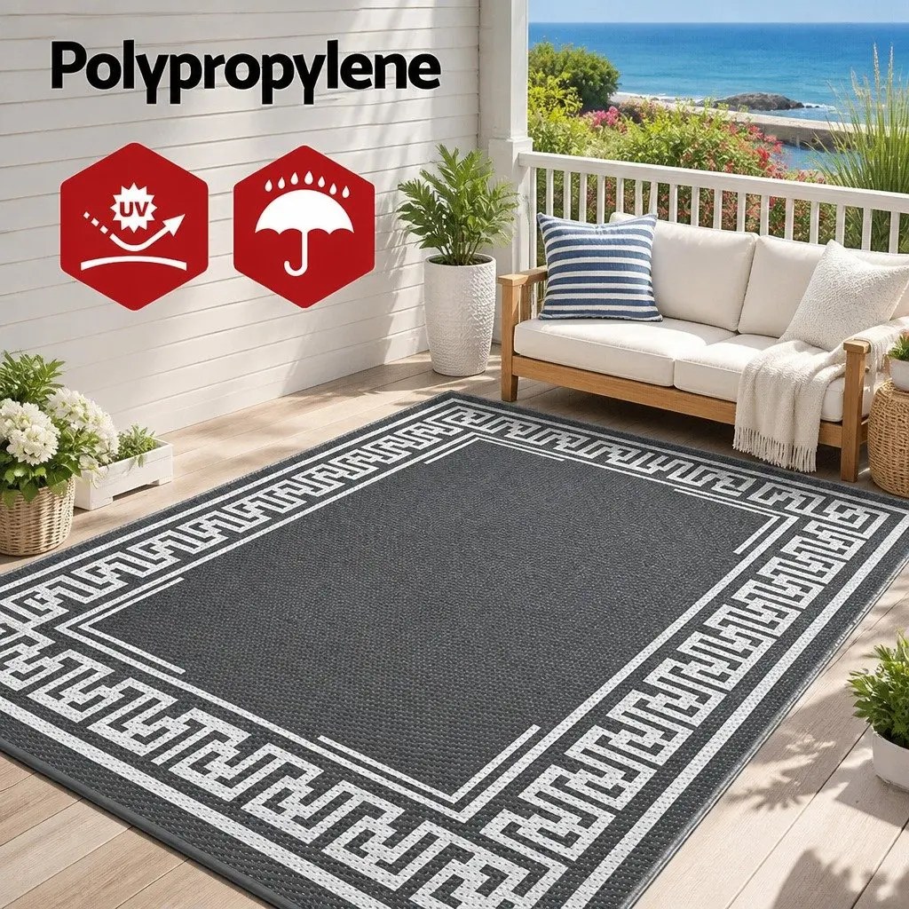 Outdoor Area Rug 152x244cm Reversible Grey Mat