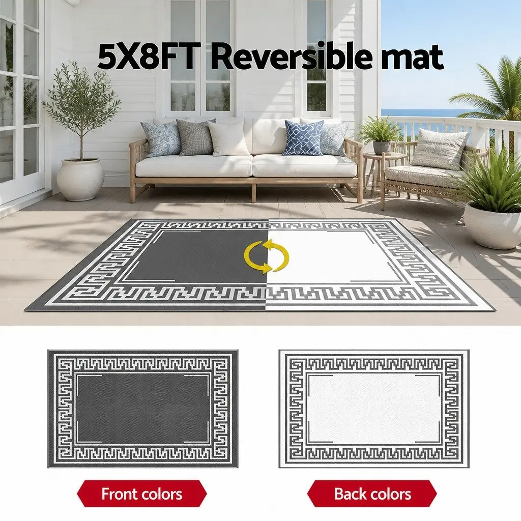 Outdoor Area Rug 152x244cm Reversible Grey Mat