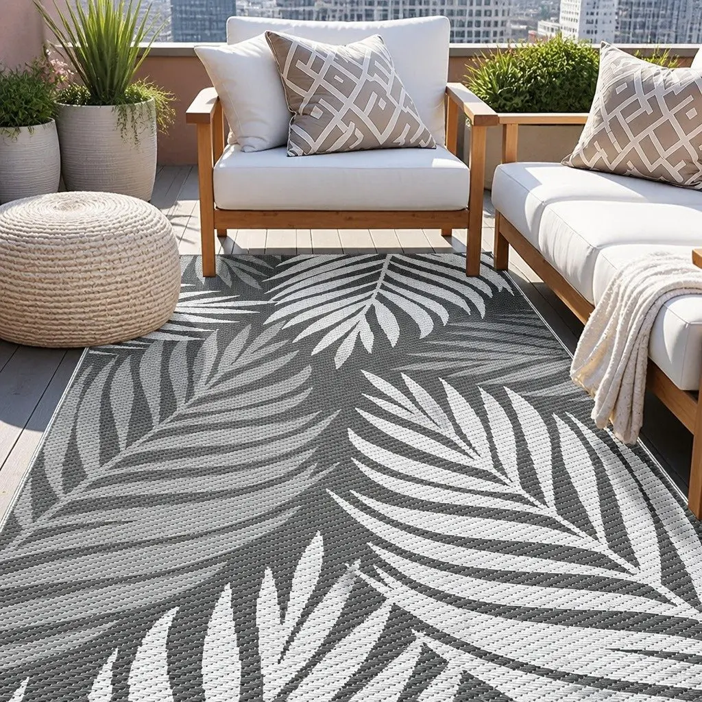 Reversible Grey Patio Mat 152x244cm for Outdoor Spaces