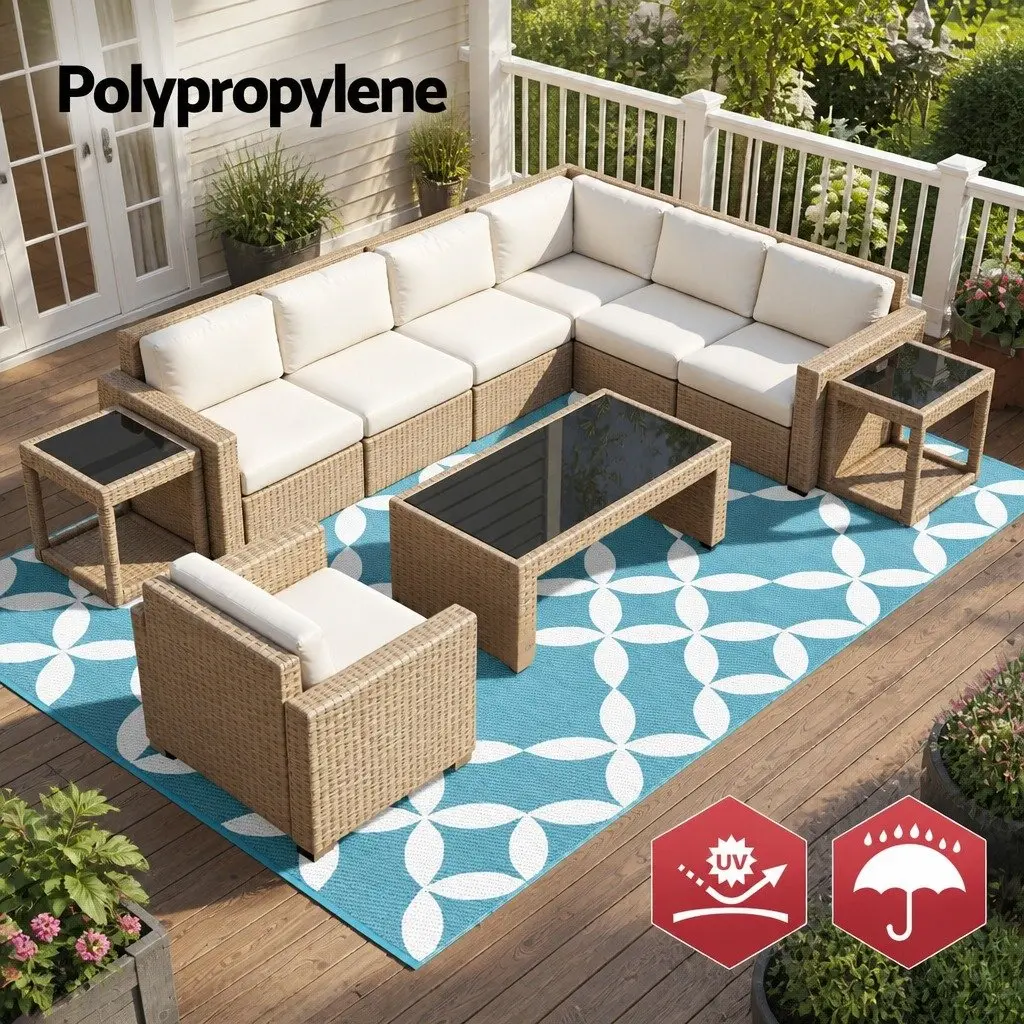 Outdoor Rug Polypropylene Large Light Blue Reversible Dual-Sided Patio Carpet
