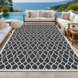 Large Grey Reversible Outdoor Rug 274x366cm