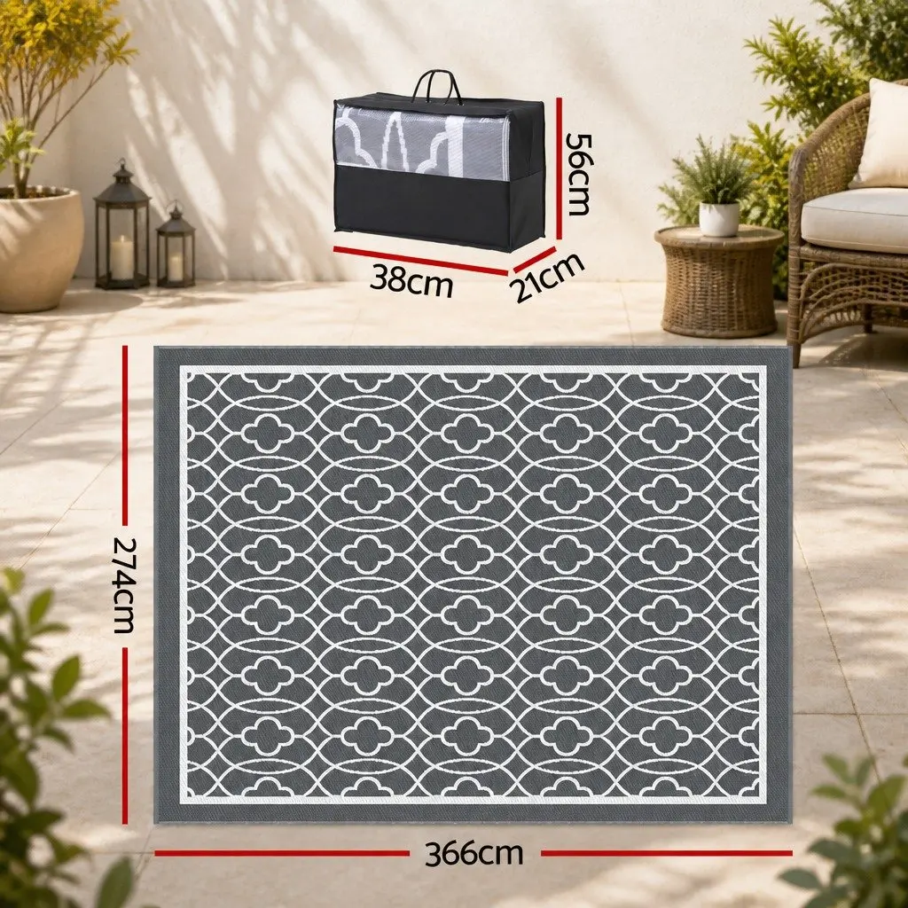Outdoor Rug Polypropylene 274x366cm Grey Reversible Carpet