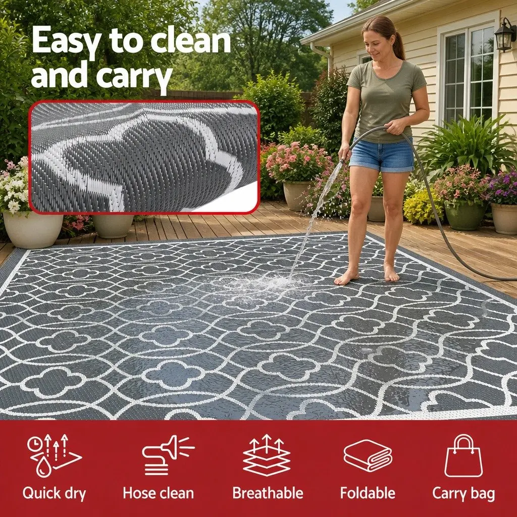 Outdoor Rug Polypropylene 274x366cm Grey Reversible Carpet