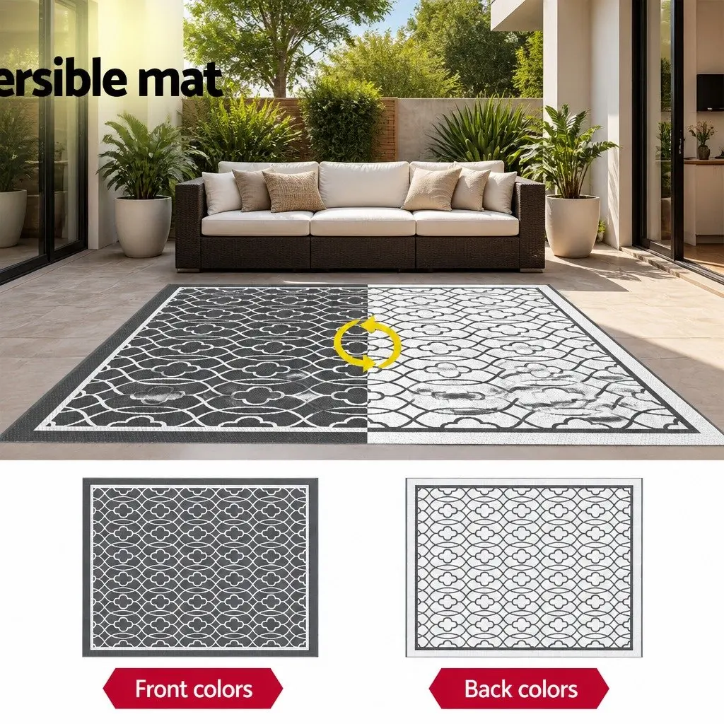Outdoor Rug Polypropylene 274x366cm Grey Reversible Carpet