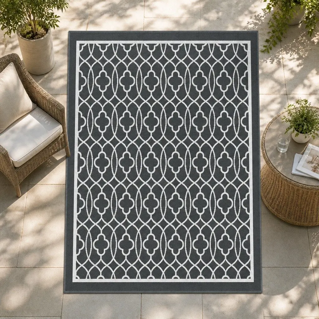 Outdoor Rug Polypropylene 274x366cm Grey Reversible Carpet