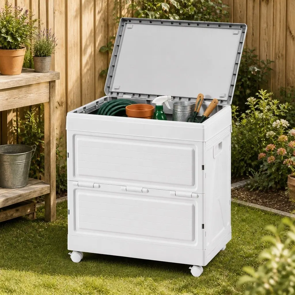 Storage Box PP 159L Beige Portable Foldable Outdoor with Wheels