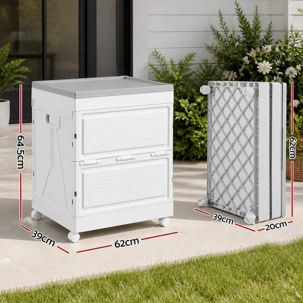 Storage Box PP 159L Beige Portable Foldable Outdoor with Wheels