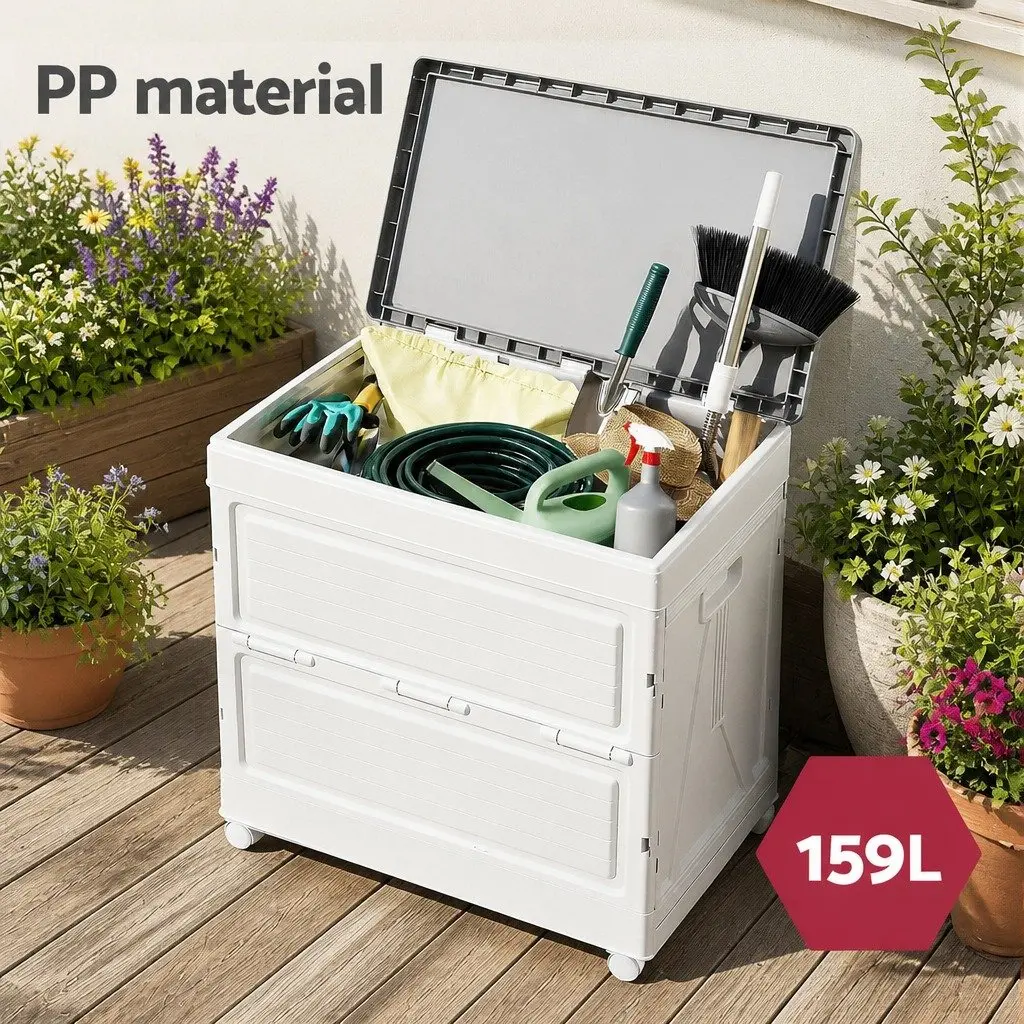 Storage Box PP 159L Beige Portable Foldable Outdoor with Wheels