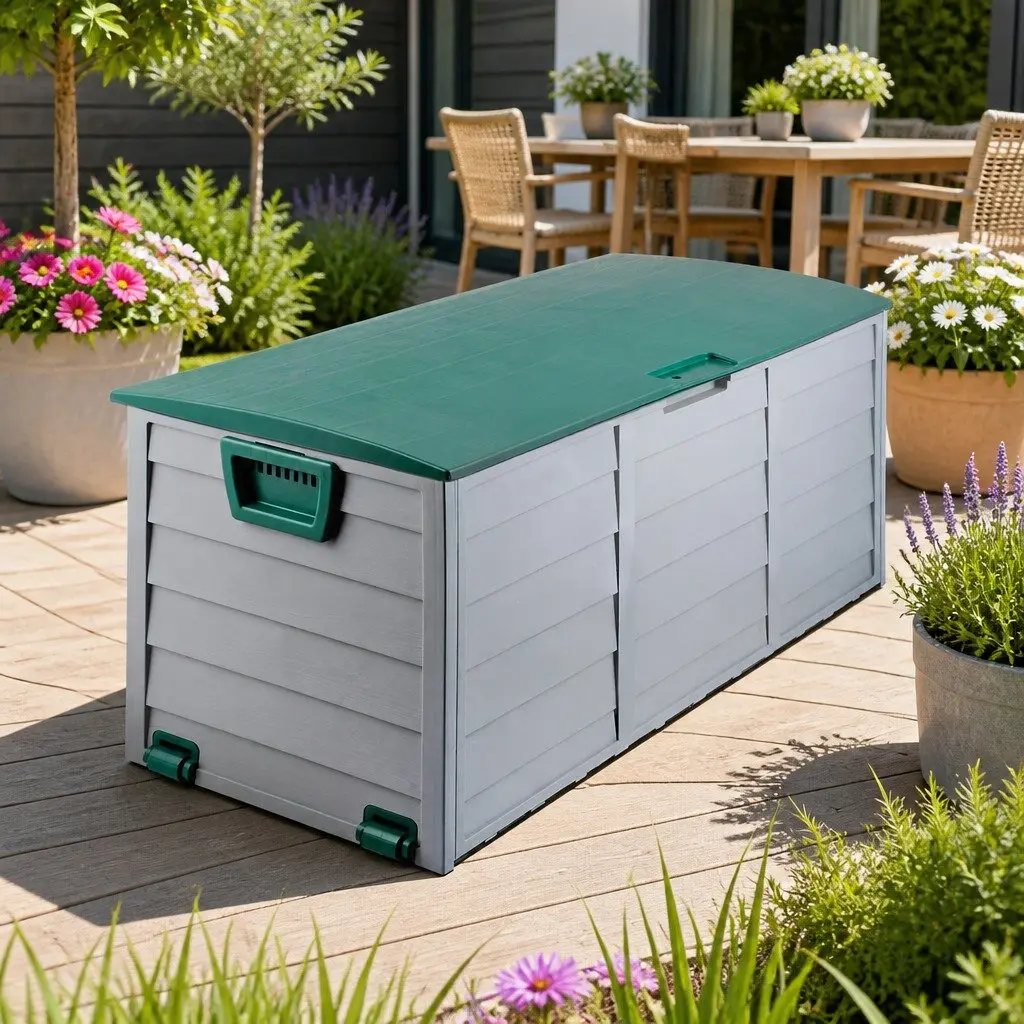 Lockable Outdoor Storage Box 290L Green Deck Shed