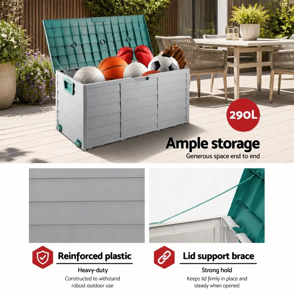 Lockable Outdoor Storage Box 290L Green Deck Shed