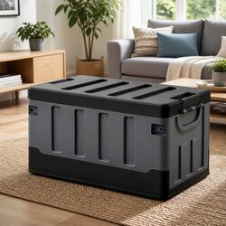 Collapsible Storage Box 60L Stackable Folding Organizer Container Camping Black