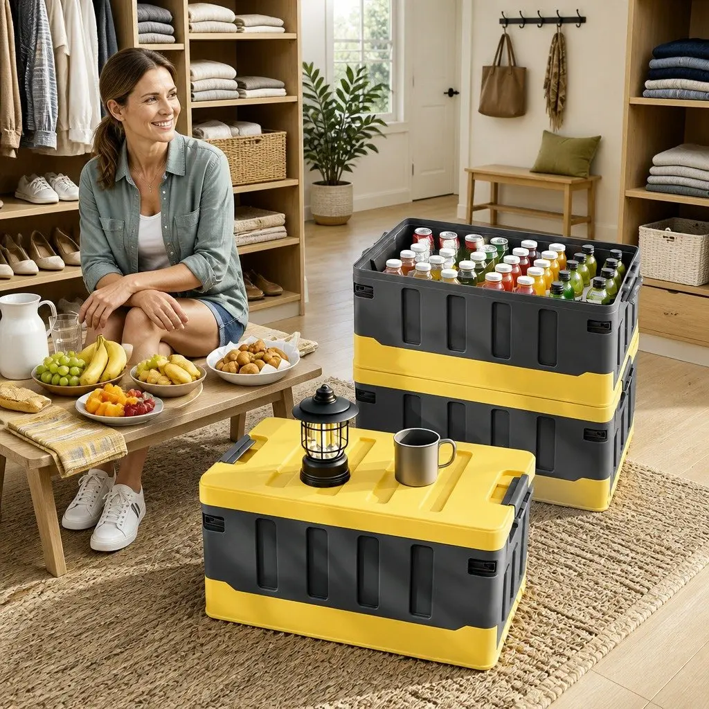 Collapsible Storage Box Plastic 60L Yellow