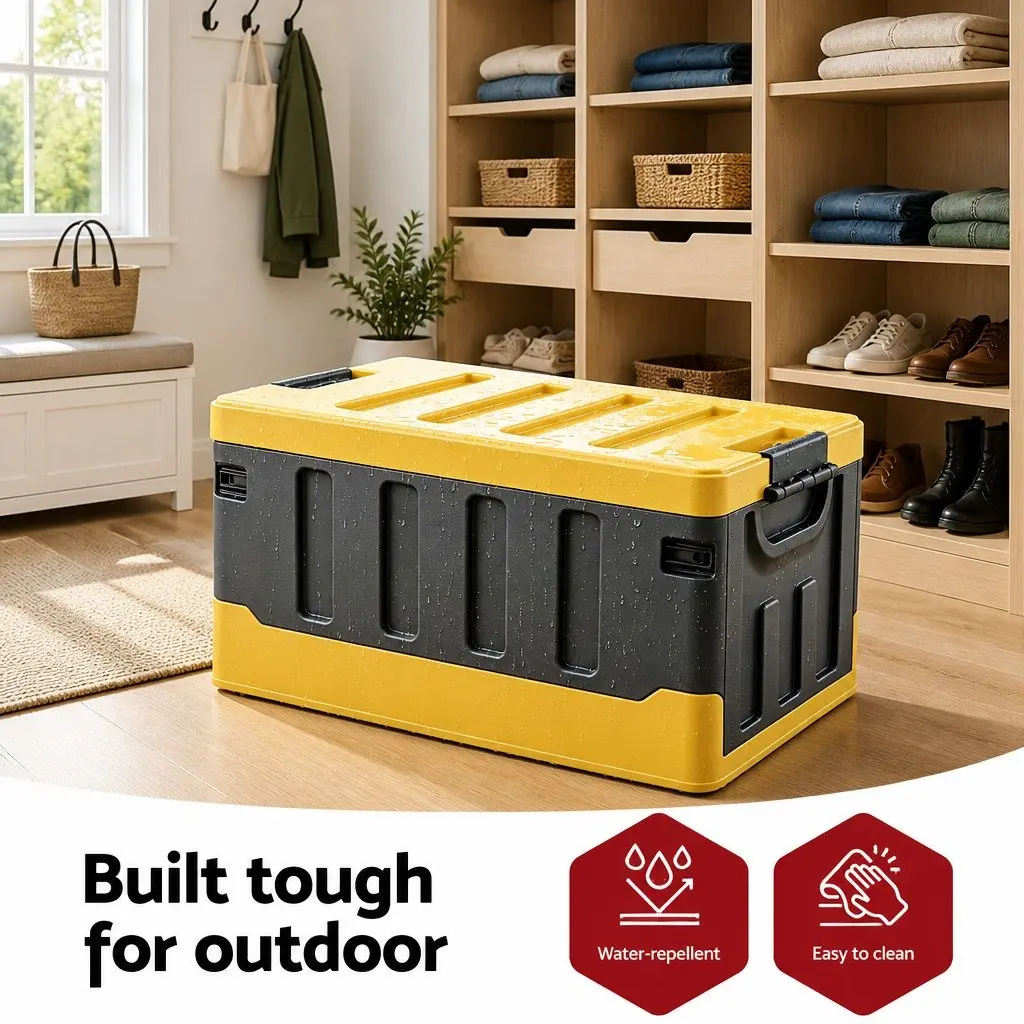 Collapsible Storage Box Plastic 60L Yellow