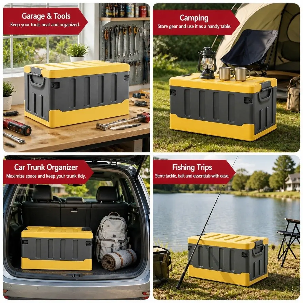 Collapsible Storage Box Plastic 60L Yellow