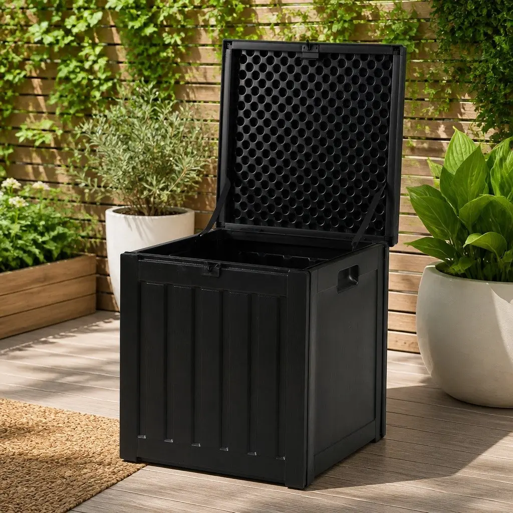 Lockable Outdoor Storage Box 80L Bench Seat in Black